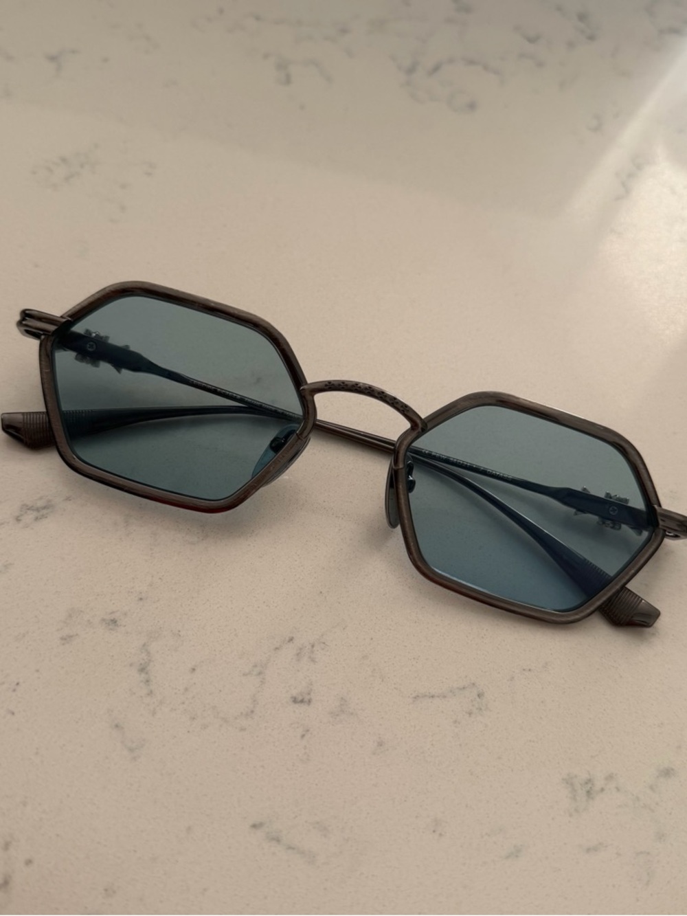 Chrome Hearts Blue Lens Geometric Sunglasses | Silver Metal Frame | Japan Made